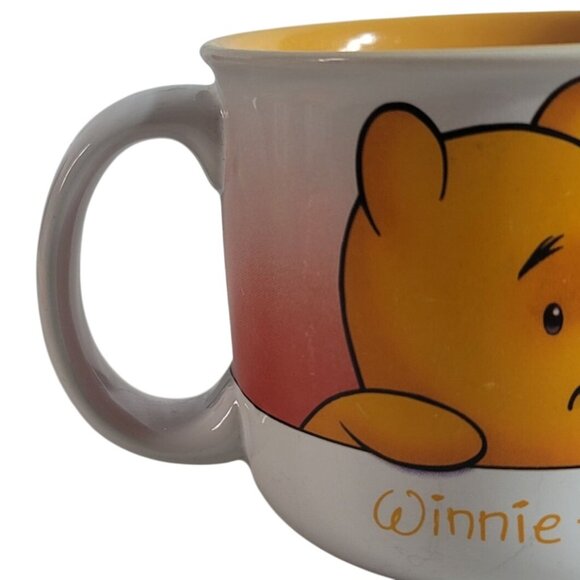 Walt Disney World Winnie The Pooh Mug Cream Smiling & Peeking Yellow Interior - Picture 2 of 10